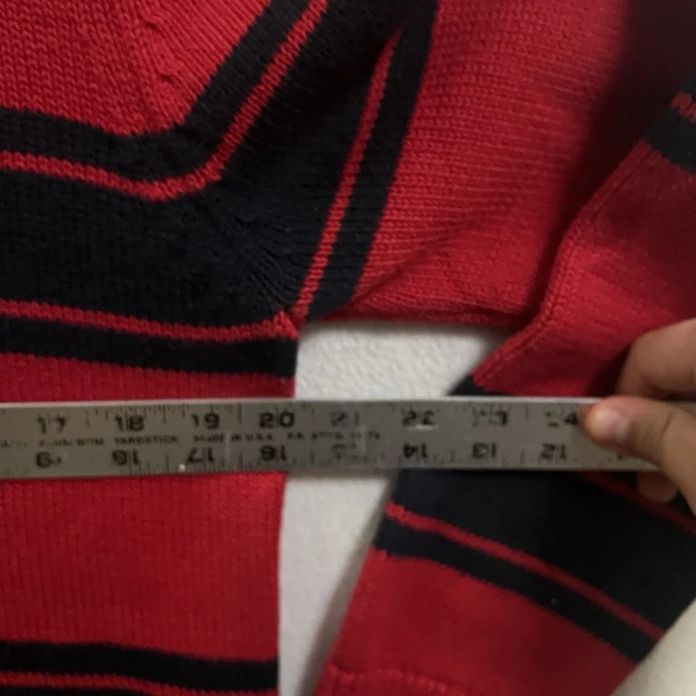 Chaps Sweater Men's Medium Red Black Striped Cotton Knit Pullover Heavyweight